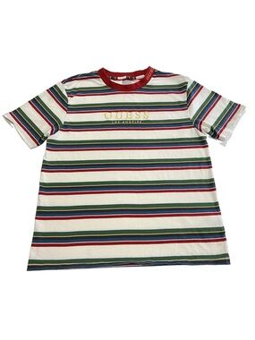 GUESS Men’s M Colorful Striped Embroidered Logo Y2K T-Shirt